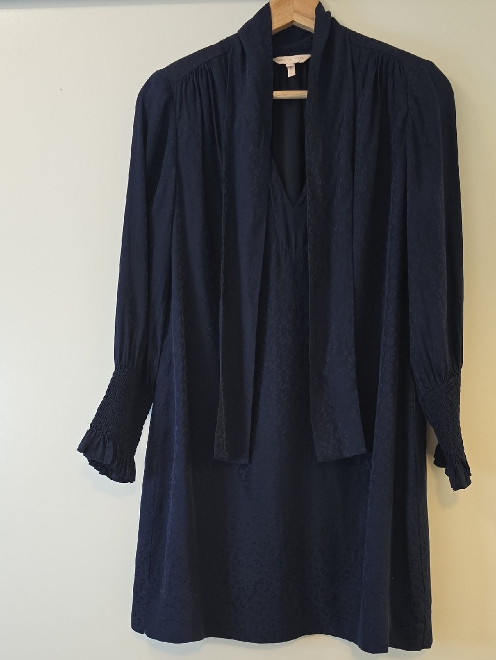 Rebecca Taylor Navy Jacquard Tie-Neck Dress